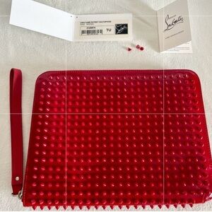 Christian Louboutin Red patent cris spiked leather Pouch for I pad or much more!